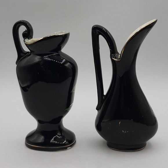 Vintage Hand Painted Porcelain Ceramic Art Little Vases Gold Trim Japan 5" Tall - Picture 5 of 10